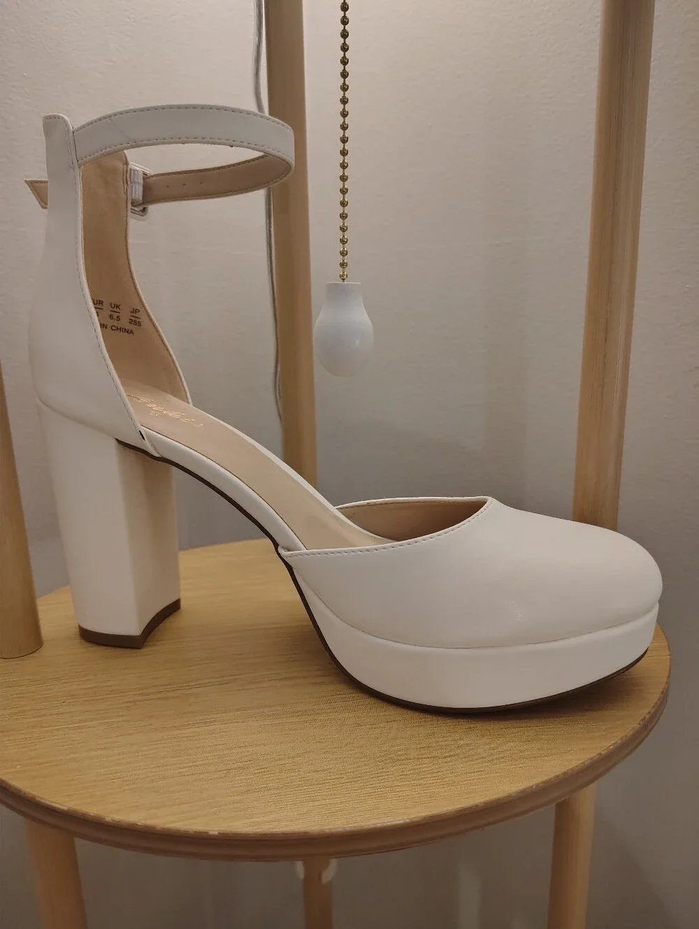 White Ankle-Strap Platform Pumps - Women Shoes